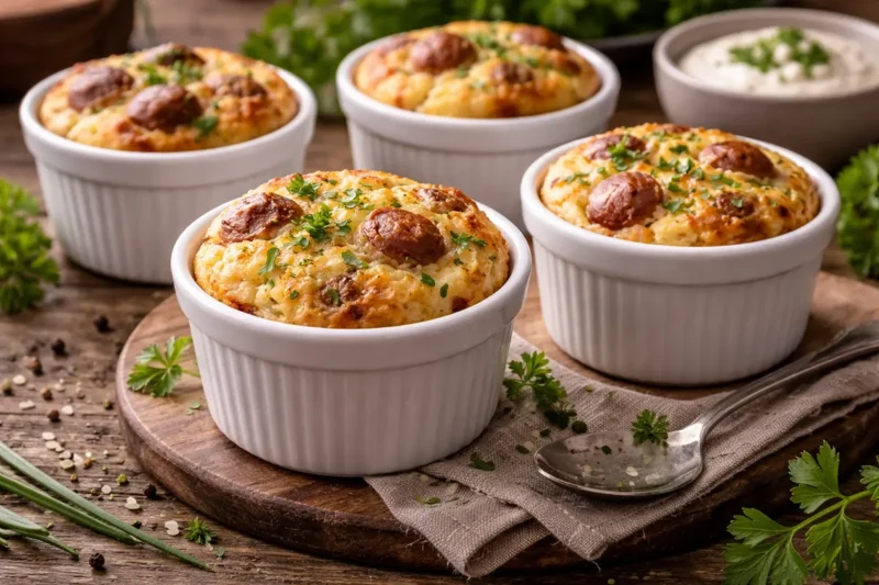 Quick Potato and Sausage Soufflés