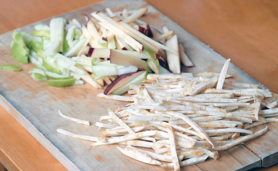 Two Crisp Apple Salads: Celery-Root with Nuts and Pepper-Onion 3 Apples with celery and pepper