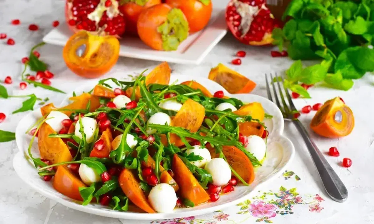 A Feast for the Eyes: Persimmon, Mandarin & Mozzarella Salad 3 A feast for the eyes: a recipe for a persimmon, mandarin, and cheese salad.
