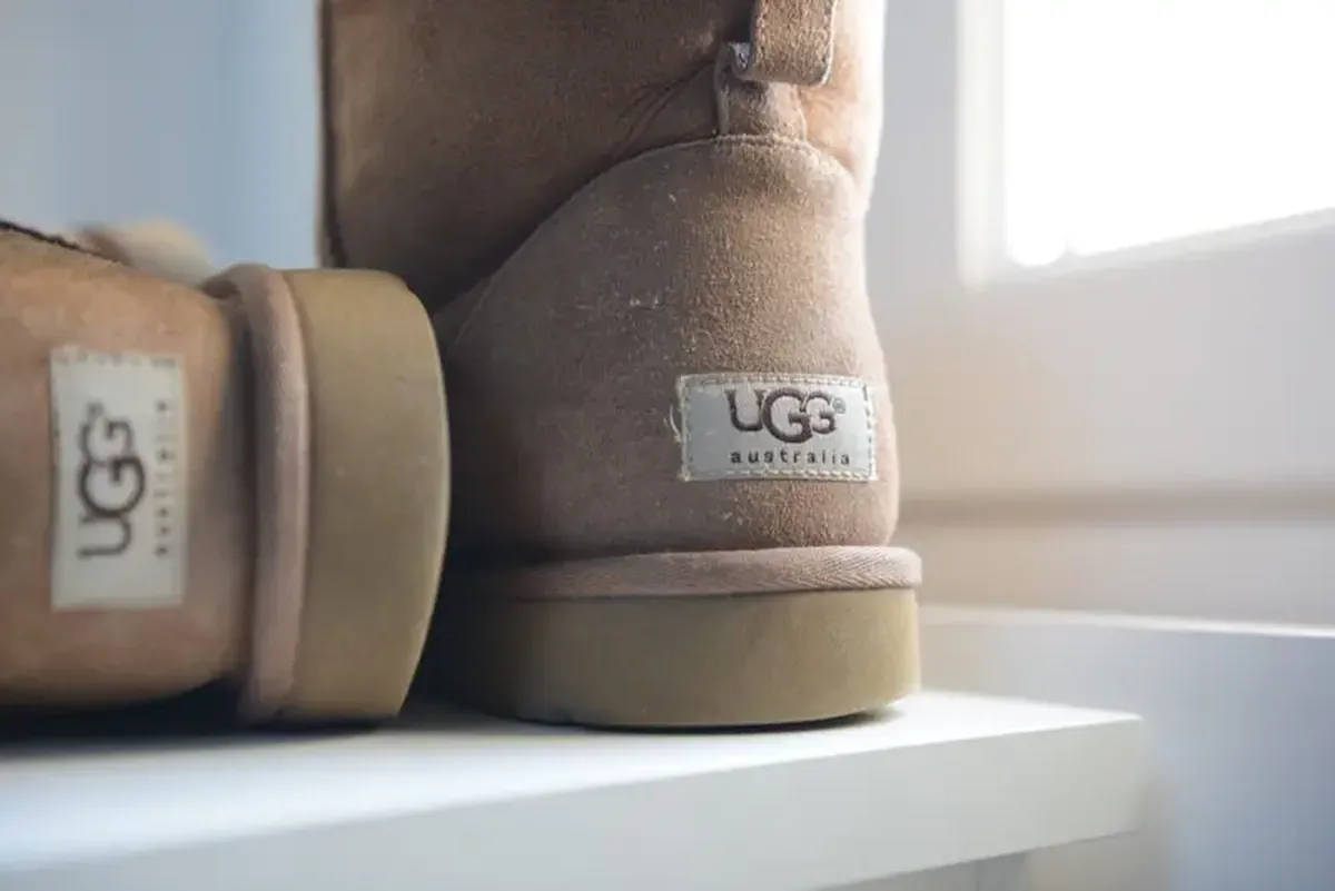 brown-and-white fur boots