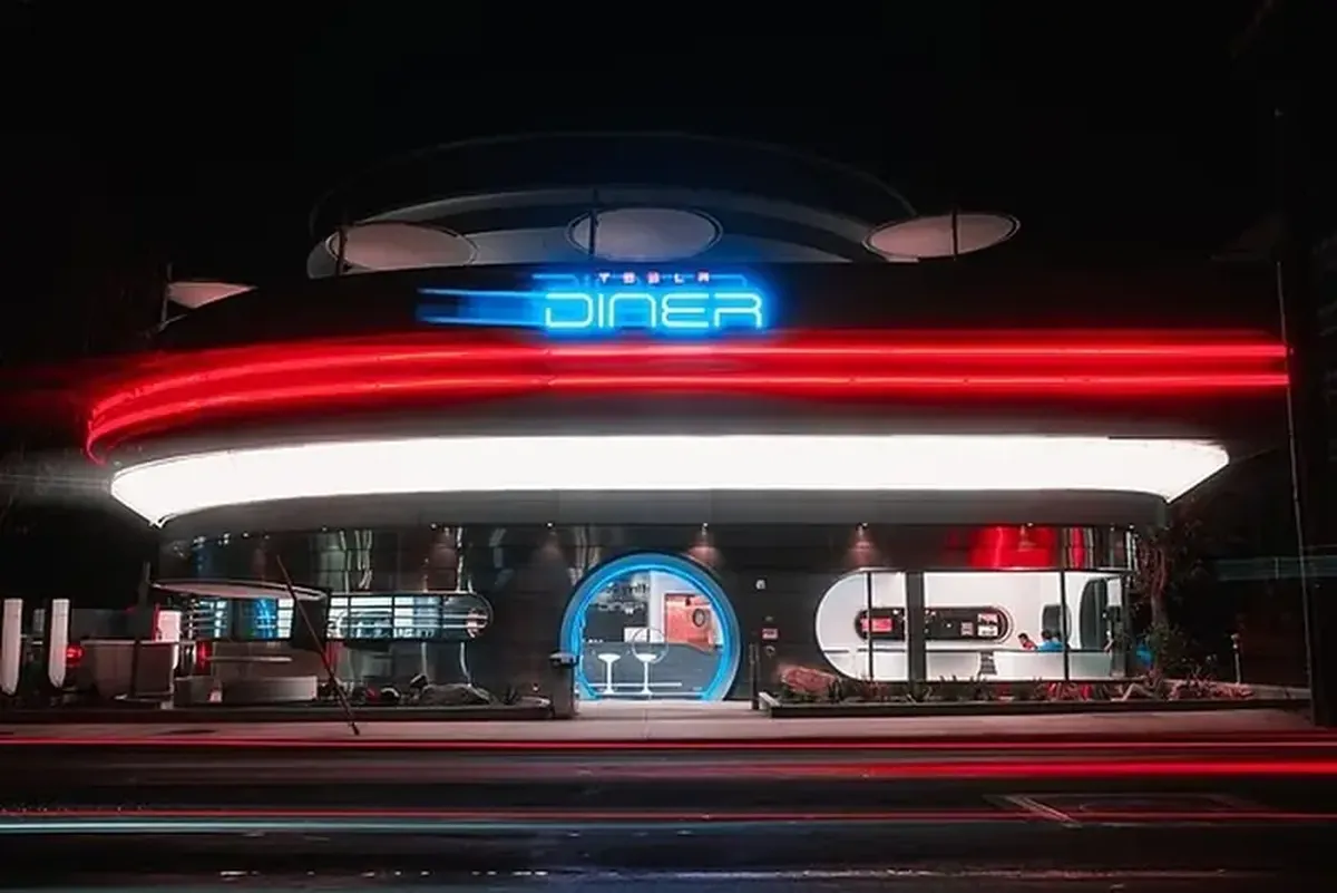 Tesla has opened a retro-futuristic diner in Hollywood.