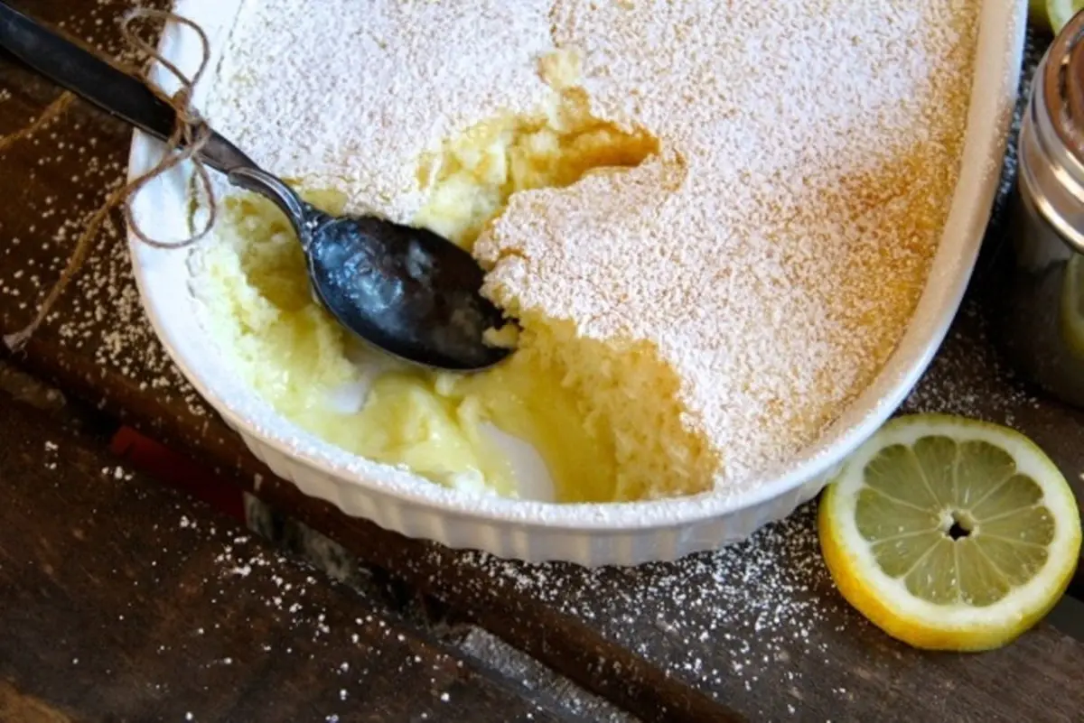 Lemon pudding with a spoon