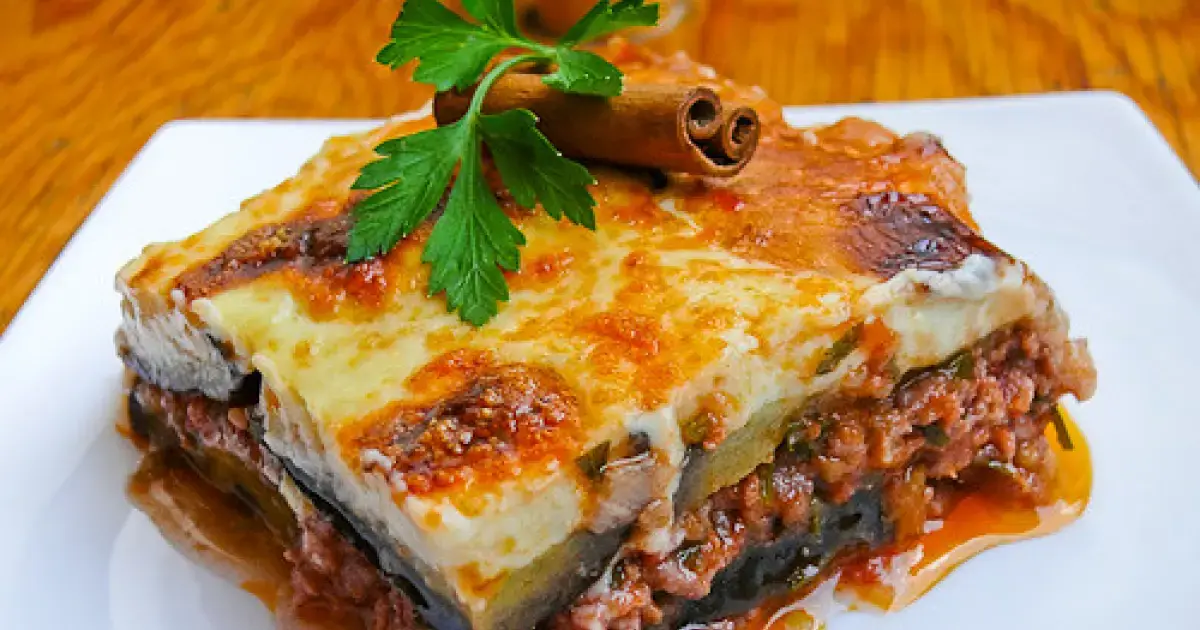 Greek Lasagna: How to Make Classic Moussaka 4 Moussaka on a plate