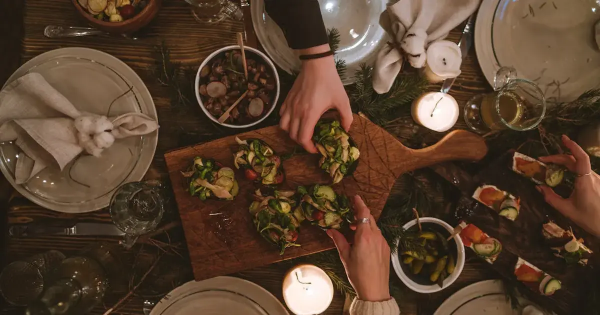 Why Tiny Holiday Bites Taste Better Than Big Ones 5 A person grabbing a canapé from the table