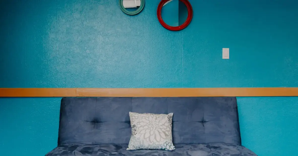 a room with blue walls