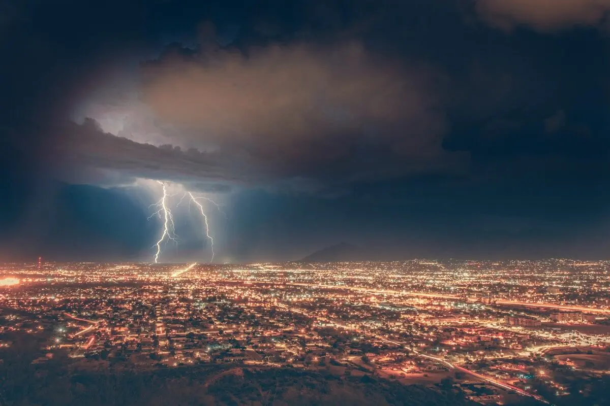 Lightning over houses