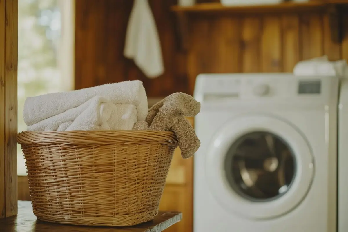 7 Surprising Things You Should Never Put in the Washing Machine 6 a laundry basket next to the washing machine