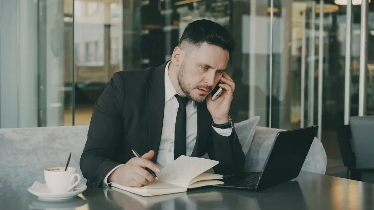 man working with coffee on the table