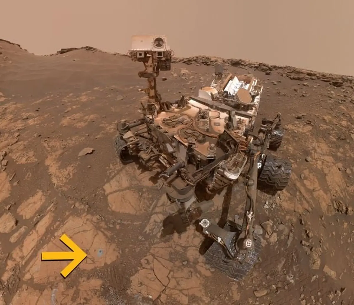 Curiosity’s Drill Pulled Up a 13-Kilogram Chunk of Mars Rock — Here’s How Engineers Freed It 5 Selfie taken by Curiosity next to the hole it drilled in February 2020.