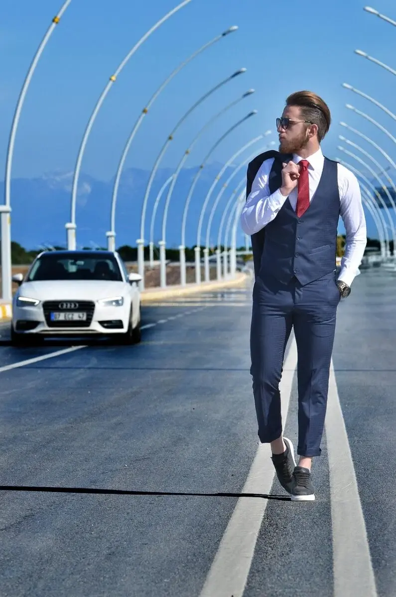 A man walking down the road.