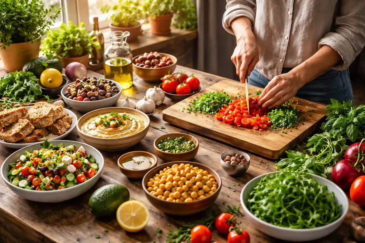 woman in a kitchen preparing healthy meals