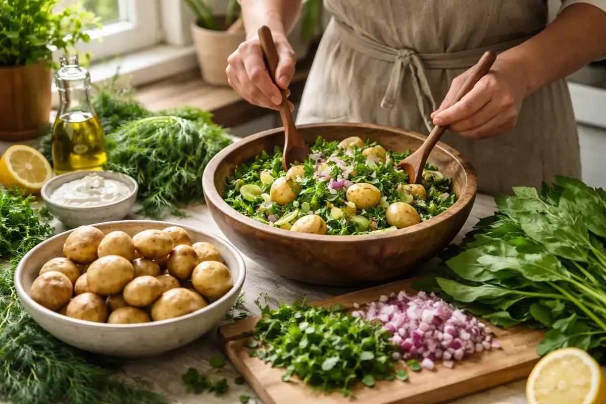 Spring Potato Salad with Sorrel and Young Potatoes 4 step-by-step potato and sorrel salad