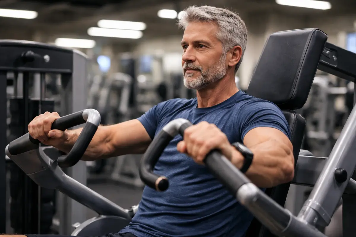 Midlife Health for Men: What to Watch and What to Do 5 Man training on a machine