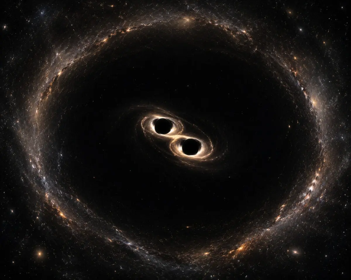 Two Monster Black Holes Are Merging—and They've Swept Out a 7,000‑Light‑Year Hole 3 Two supermassive black holes orbiting each other