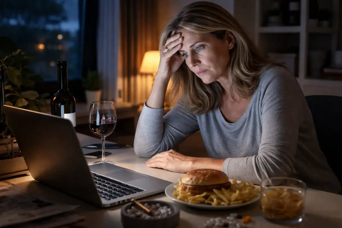 5 Midlife Habits That Quietly Raise Your Heart Disease Risk 5 A 50-year-old woman working seated at a computer
