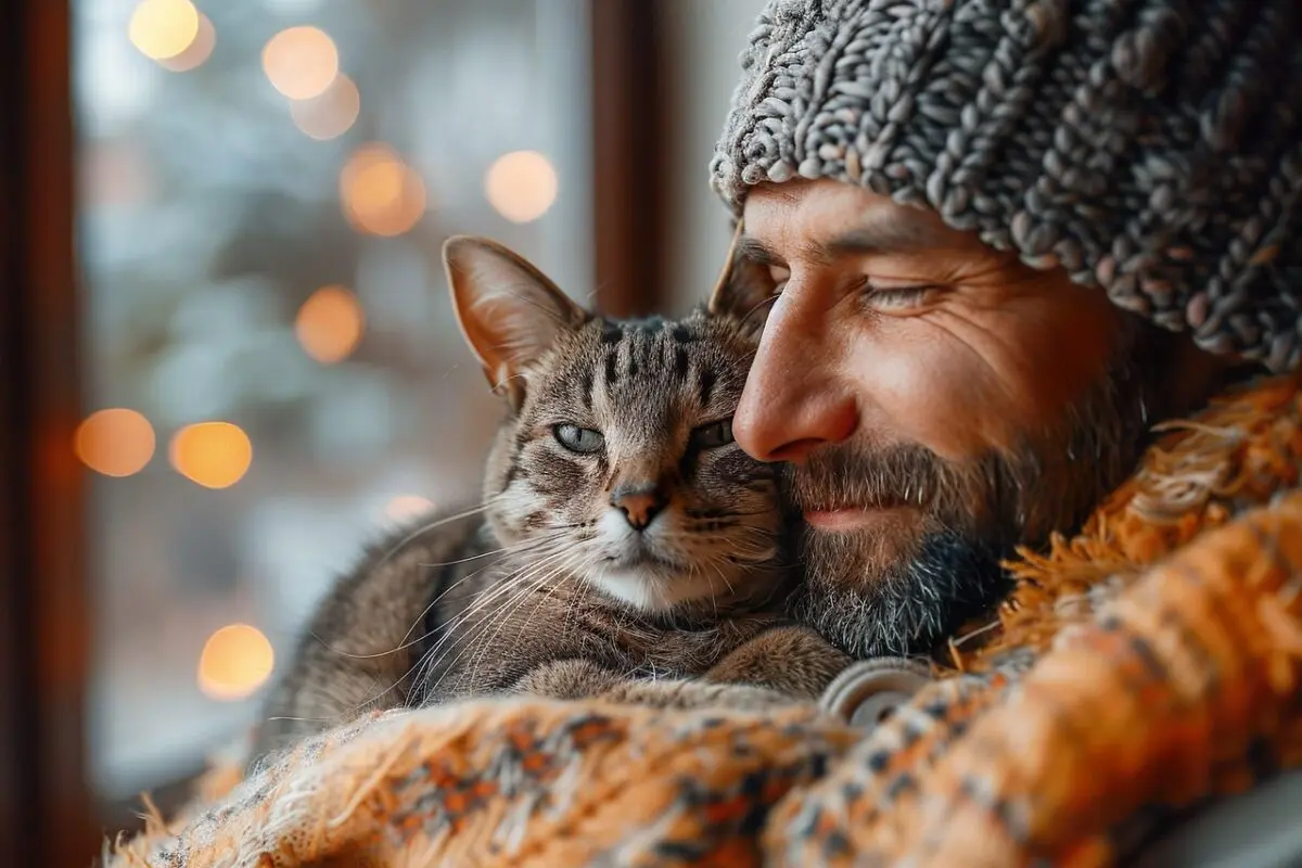 man holding a cat